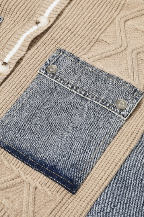Knit Sweater with Denim Contrast