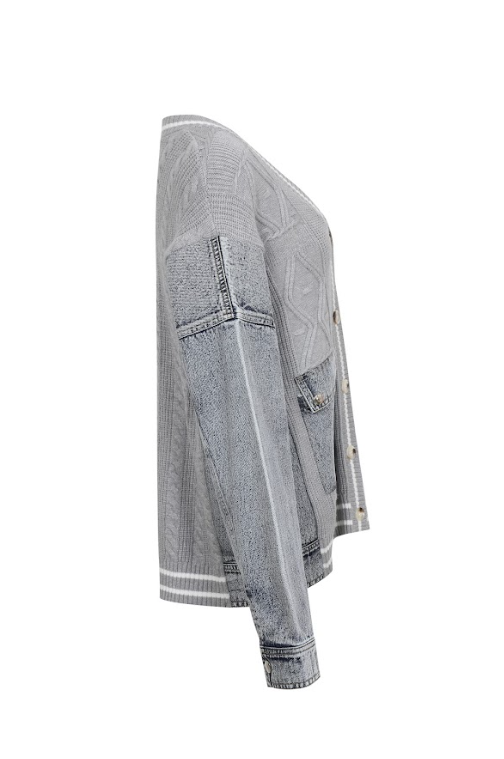 Knit Sweater with Denim Contrast