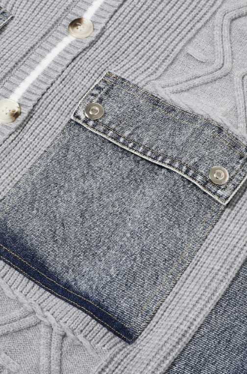 Knit Sweater with Denim Contrast