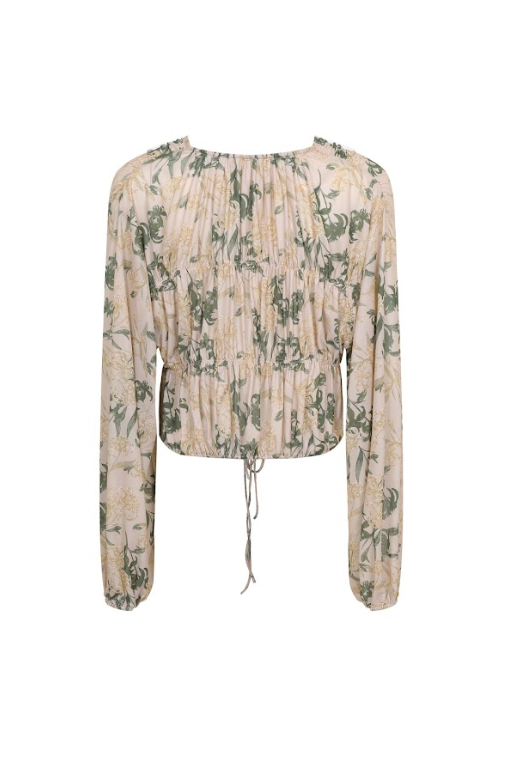 Floral Sheer Drawstring Blouse