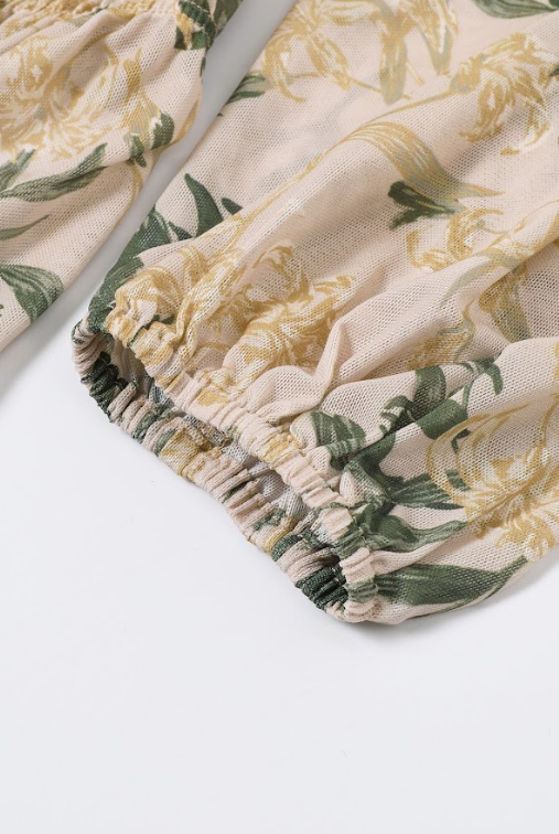 Floral Sheer Drawstring Blouse