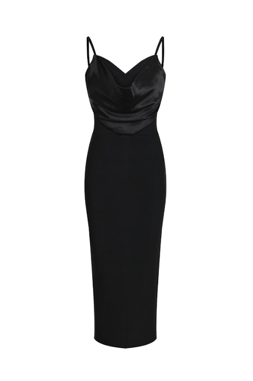 Midnight Whisper Cowl Bandage Dress