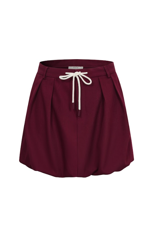 Woven Pleated Bubble Mini Skirt With Tie