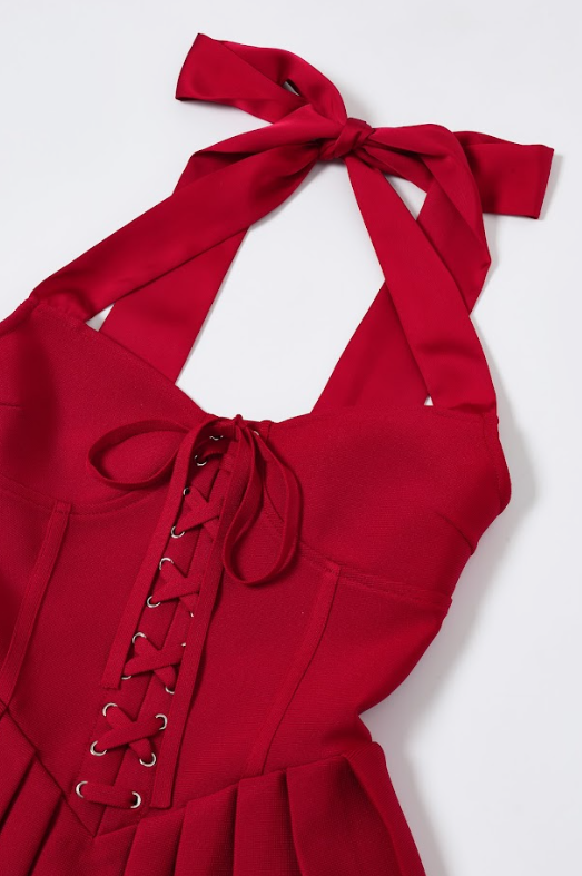 Bandage Halter Midi Dress with Lace Up Detail