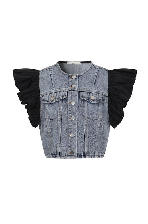 Super Ruffled Crop Denim Jacket
