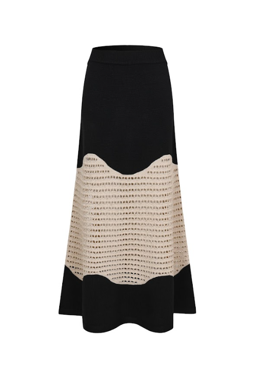 Metallic knit Contrast Midi Skirt