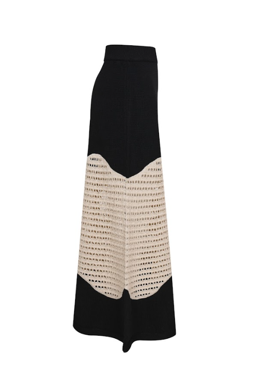 Metallic knit Contrast Midi Skirt