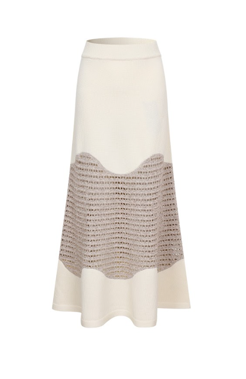 Metallic knit Contrast Midi Skirt