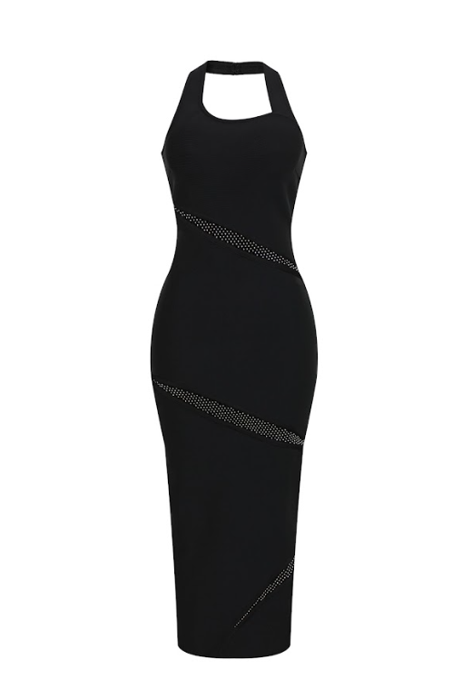 Rhinestone Bandage Halter Axis Dress