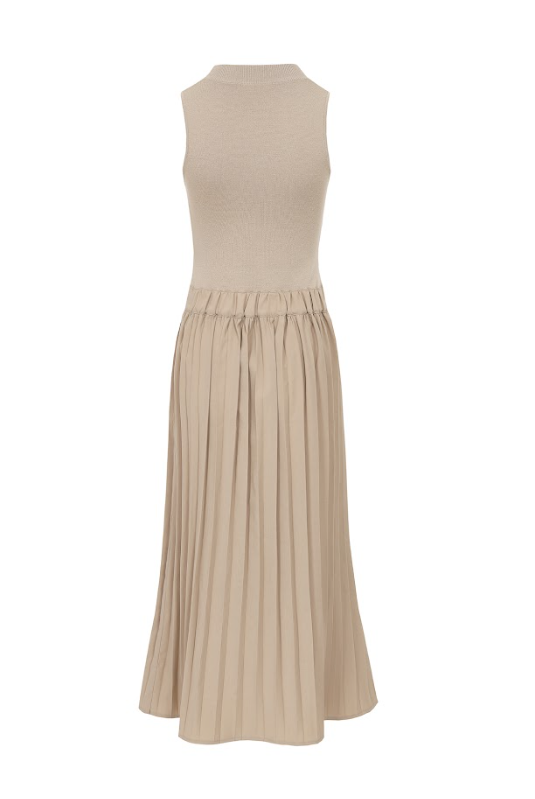 Knit Woven Mix Pleated Midi Dress