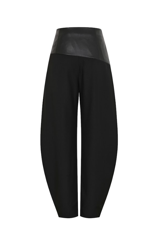 Leather Mix Twill Balloon Pants