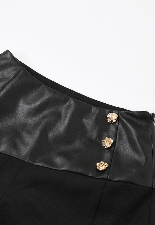 Leather Mix Twill Balloon Pants