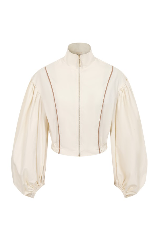 Super Puffed Sleeves Piping Detail Jacket