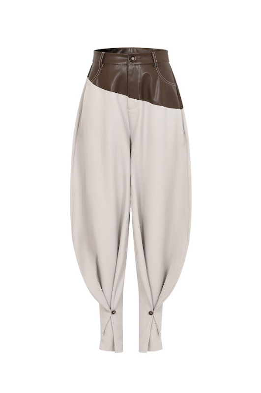 Leather Mix Barrel Pants