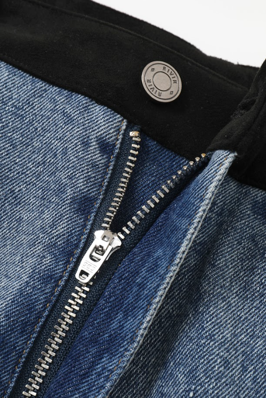Therese Embellished Denim Pants With Black Waistband
